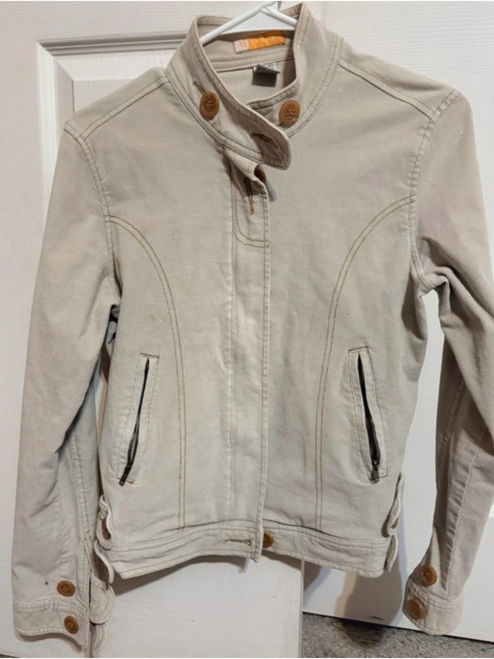 Tulle Light Cream Utility Jacket with Button-Tab Collar